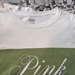PINK Victoria's Secret White and Green Long Sleeve Tee